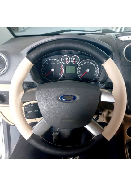 Dikişli Direksiyon Kılıfı Krem Deri Nokta Deri Bej Dikisli F. Connect Için