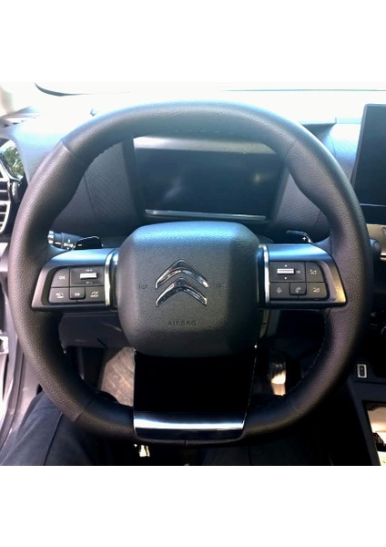 Dikişli Direksiyon Kılıfı Siyah Deri (Kılıf Tek Parçadır) Siyah Dikişli Citroen C4 Için