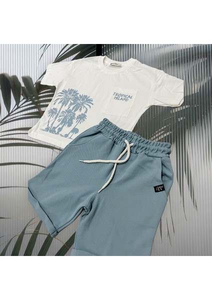 Erkek Çocuk Penye Süprem Kumaş Şort-T-Shirt 2'li Alt Üst Takım Mavi Renk 022 fiyatları