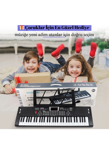 Multizone 61 Tuşlu Elektronik USB Dijital Çocuk Piyanosu Mikrofonlu Başlangıç Için Keyboard Demolu