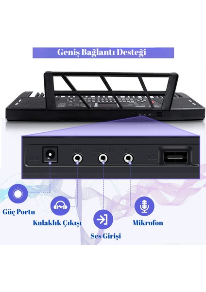 Multizone 61 Tuşlu Elektronik USB Dijital Çocuk Piyanosu Mikrofonlu Başlangıç Için Keyboard Demolu