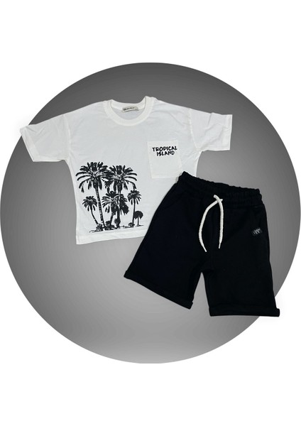 Erkek Çocuk Penye Süprem Kumaş Şort-T-Shirt 2'li Alt Üst Takım Siyah Renk 011