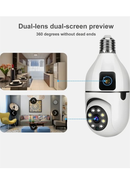 Çift Lensli Wi-Fi Ampul Smart Güvenlik Kamerası 1080P Full Hd