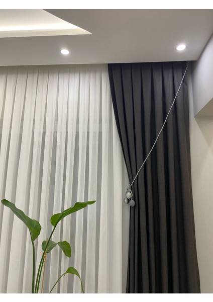 Koyu Gri (Antrasit) Rengi 1/3 Sık Pileli Keten Fon Perde