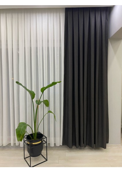 Koyu Gri (Antrasit) Rengi 1/3 Sık Pileli Keten Fon Perde modelleri