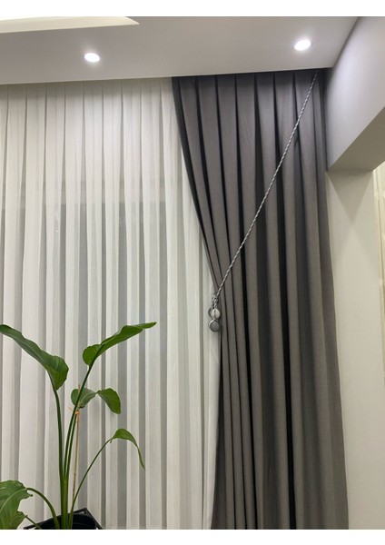Açık Gri Rengi 1/3 Sık Pileli Keten Fon Perde