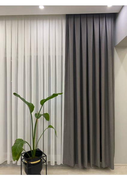 Açık Gri Rengi 1/3 Sık Pileli Keten Fon Perde modelleri