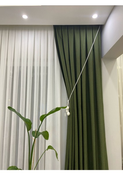 Yosun Yeşili Rengi 1/3 Sık Pileli Keten Fon Perde