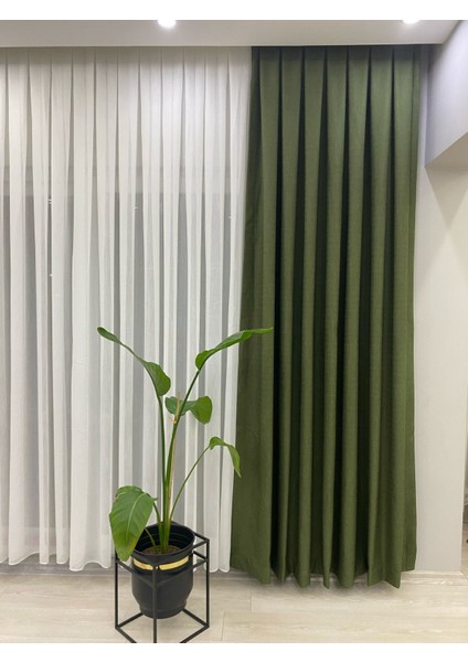 Yosun Yeşili Rengi 1/3 Sık Pileli Keten Fon Perde fiyatları