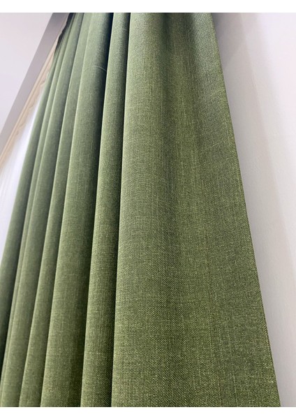 Yosun Yeşili Rengi 1/3 Sık Pileli Keten Fon Perde modelleri