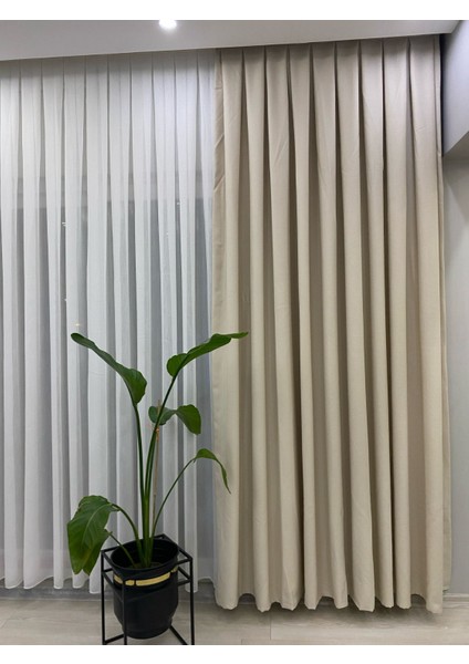 Krem Rengi 1/3 Sık Pileli Keten Fon Perde modelleri