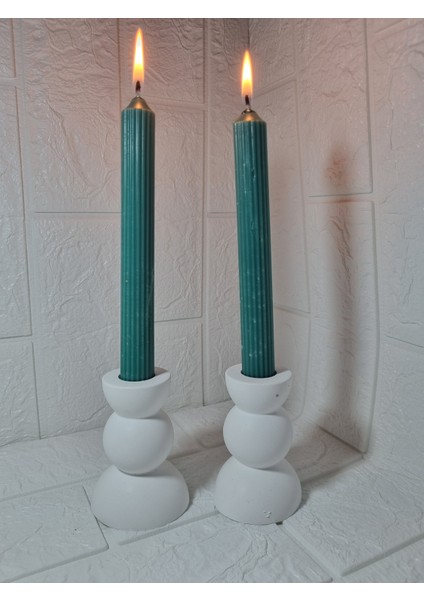 Petrol Yeşili Şamdan Mum ve Pinterest Model Şamdanlık 2' Li Set