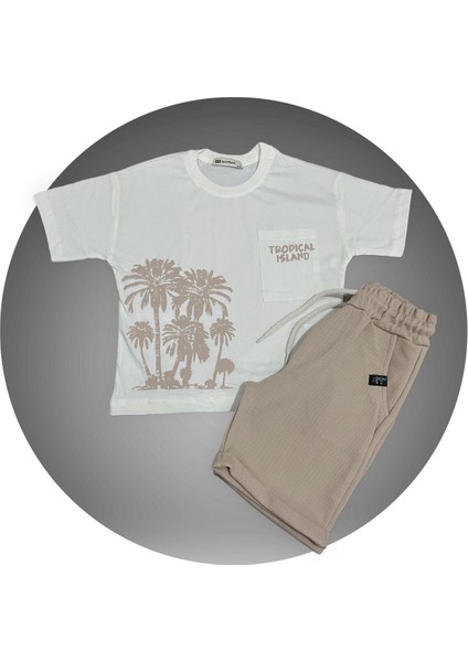 Erkek Çocuk Penye Süprem Kumaş Şort-T-Shirt 2'li Alt Üst Takım Bej Renk 033 fiyatları