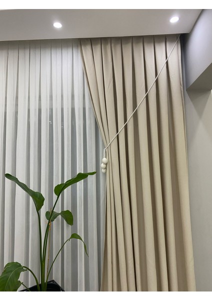 Krem Rengi 1/3 Sık Pileli Keten Fon Perde