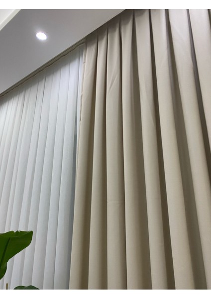 Krem Rengi 1/3 Sık Pileli Keten Fon Perde fırsatları