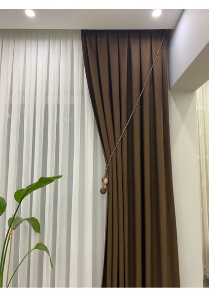 Acı (Koyu) Kahve Rengi 1/3 Sık Pileli Keten Fon Perde