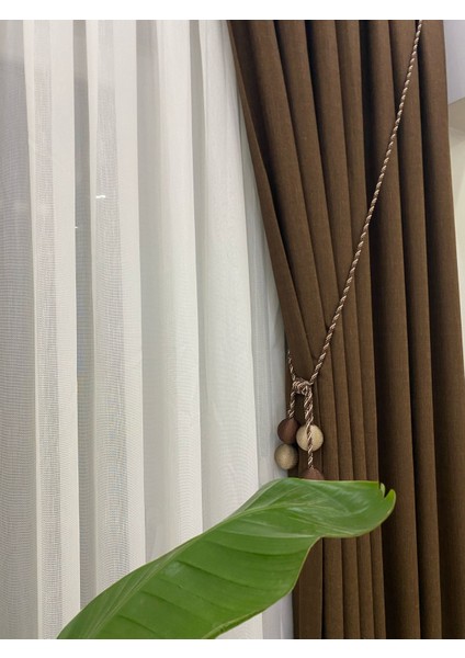 Acı (Koyu) Kahve Rengi 1/3 Sık Pileli Keten Fon Perde fiyatları