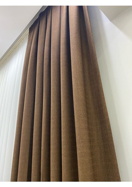 Acı (Koyu) Kahve Rengi 1/3 Sık Pileli Keten Fon Perde fırsatları