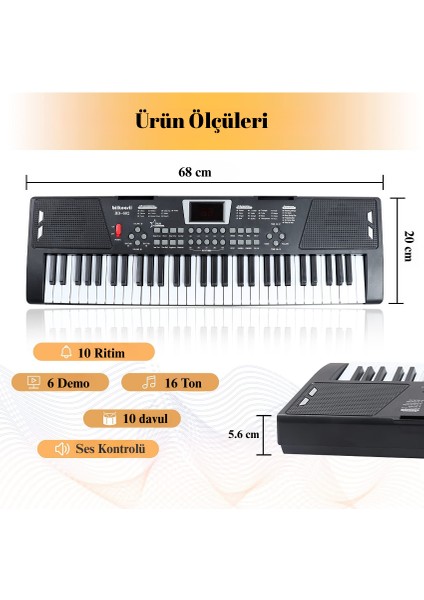 Multizone 61 Tuşlu Elektronik USB Dijital Çocuk Piyanosu Mikrofonlu Başlangıç Için Keyboard Demolu