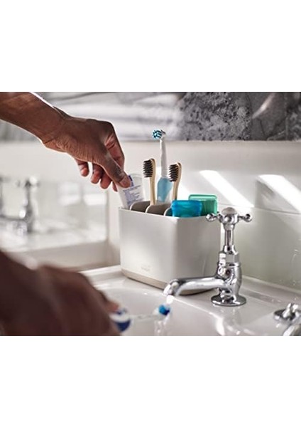 Easy-Store Caddy, Diş Fırçası Tutucu, Banyoda Saklama, Büyük, Mat Yüzey, Bej