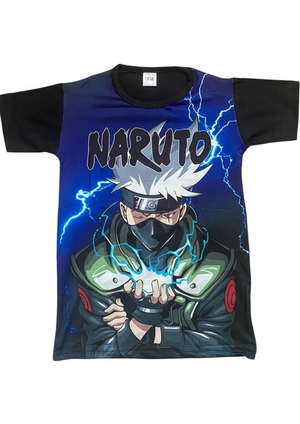 Naruto 3D Dijital Baskılı Çocuk T-Shirt Siyah