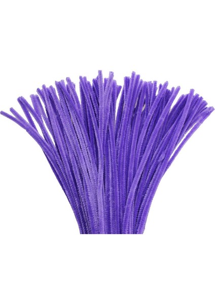 Mor Renkli 50 Adet Şönil, Tüylü Tel, Eğitici Şönil Seti, 30 Cm, Peluş Tel