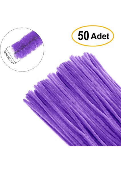 Mor Renkli 50 Adet Şönil, Tüylü Tel, Eğitici Şönil Seti, 30 Cm, Peluş Tel fiyatları