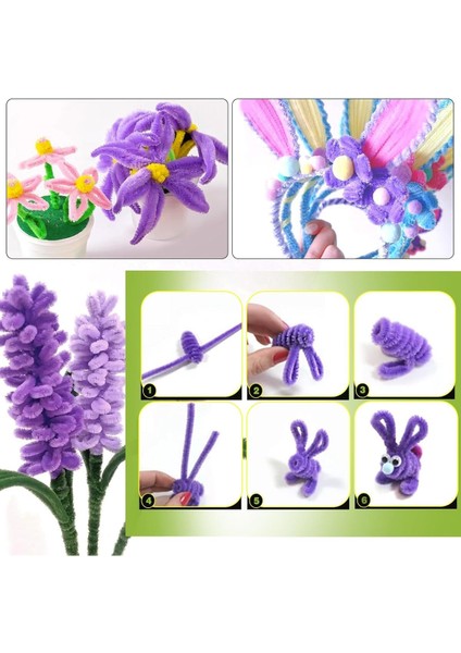 Mor Renkli 50 Adet Şönil, Tüylü Tel, Eğitici Şönil Seti, 30 Cm, Peluş Tel fırsatları