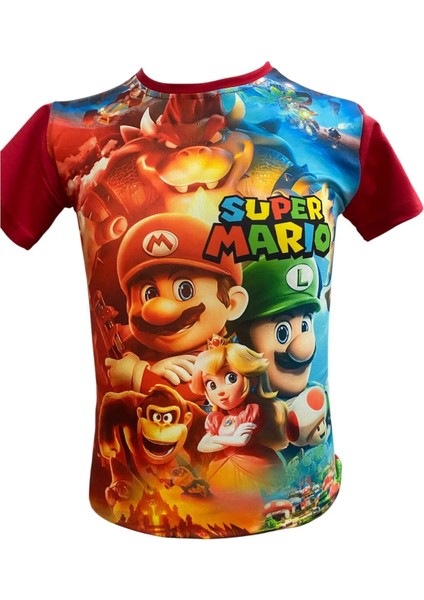 Süper Mario 3D Dijital Baskılı Çocuk Tişört Kırmızı