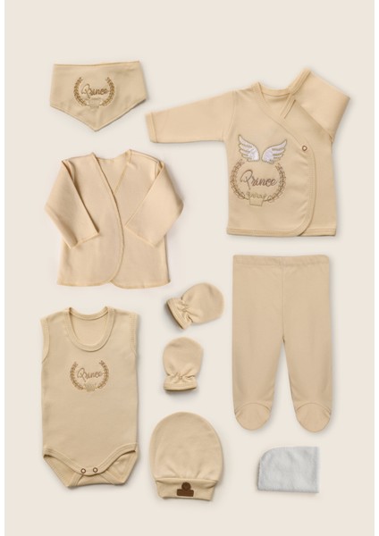 8'li Organik Yenidoğan Hastane Çıkışı, Prens Nakışlı Lüks Set