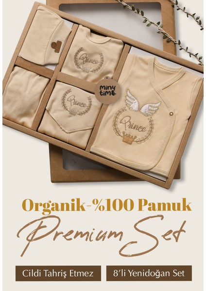 8'li Organik Yenidoğan Hastane Çıkışı, Prens Nakışlı Lüks Set indirimleri