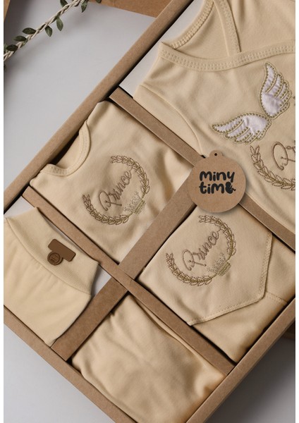 8'li Organik Yenidoğan Hastane Çıkışı, Prens Nakışlı Lüks Set