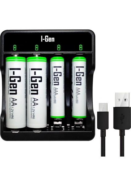 G479 4'lü Pil Şarj Aleti + 2 Adet Aa 2700 Mah + 2 Adet Aaa 900 Mah Şarjlı Kalem Pilli Set 1.2V Ni-Mh