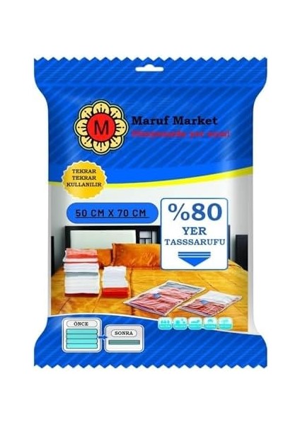 Home Yüksek Kaliteli Vakumlu Poşet (S) 50 cm x 70 cm - Çevirmeli & Mavi Kapak - Vakumlu Hurç