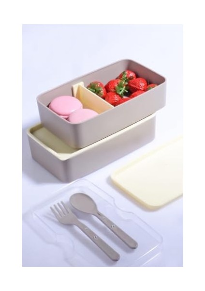 Diyarı 2 Katlı Mikrodalga Uyumlu Yemek Saklama Kabı Beslenme Kutusu Sporcu Öğrenci Okul Işyeri Sefer Tası Krem fiyatları