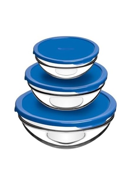 Chefs Kapaklı Cam Saklama Kabı Mavi 3'lü Set, 97314Z00