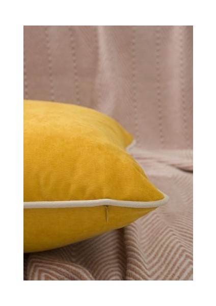 Home Sarı Panorama Krem Biyeli Kırlent Kılıfı 3 Farklı Biye Seçeneğiyle, 30 x 50