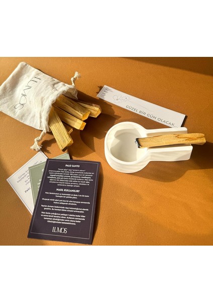 Santo Tütsü Seti, 4 Adet Palo Santo (40GR) Tütsülük (1 Adet) (Beyaz)