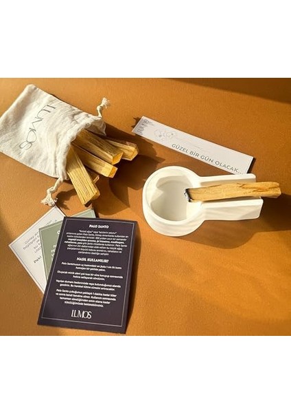 Santo Tütsü Seti, 4 Adet Palo Santo (40GR) Tütsülük (1 Adet) (Beyaz)