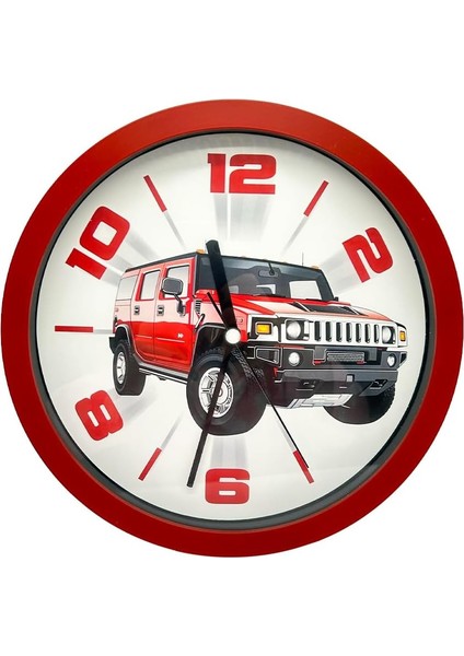 Mark Premium Serisi Jeep Desenli Kırmızıduvar Saati 25 cm