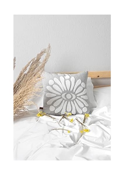 Jakarlı Kırlent 43 x 43 cm Boho Gri