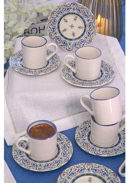 Metrashop Wood Heda Porselen Saraylı 12 Parça 6 Kişilik Porselen Kahve Fincan Takımı