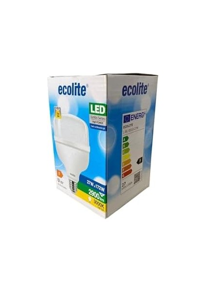 Metrashop Ecolite 27W (172W) Jumbo LED Ampul 3000K Sarı Işık E27 Duylu