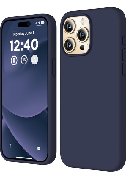 Apple iPhone 15 Pro Kılıf 6.1 ile Uyumlu, Ince Sıvı Silikon 3 Katmanlı Tam Kaplamalı Yumuşak Jel Kauçuk Telefon Kılıfı Koruyucu Kapak 6.1 Inç, Lacivert