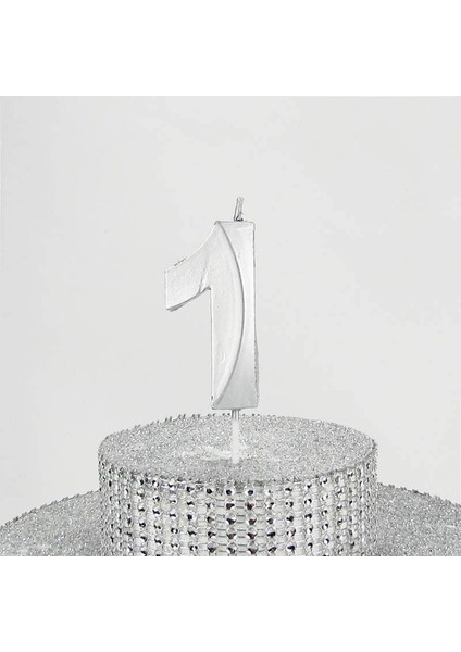 Vitrini 1 Bir Rakamlı Gümüş Gri Mum 6.5 cm