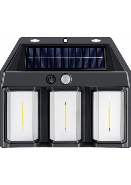 618-3 Üçlü Solar Rustik Duvar Apliği Güneş Enerjili Sensörlü Solar Aplik