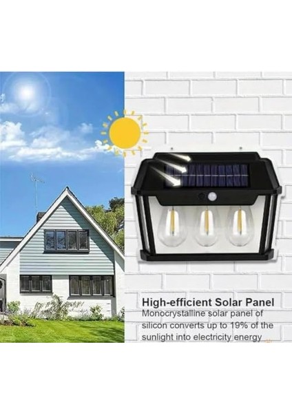 618-3 Üçlü Solar Rustik Duvar Apliği Güneş Enerjili Sensörlü Solar Aplik