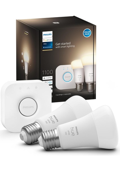 Hue Beyaz Akıllı E27 LED Ampul Başlangıç Seti, Kumandalı, Bluetooth Özellikli