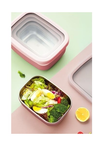 Ahmet Dikdörtgen Saklama Kabı 820 ml Pembe VP-929, Pembe