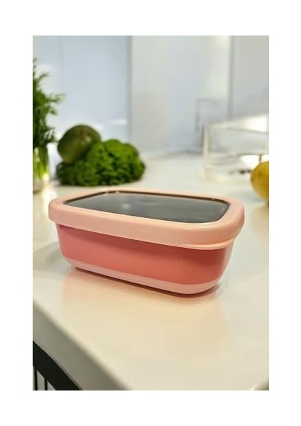 Ahmet Dikdörtgen Saklama Kabı 820 ml Pembe VP-929, Pembe